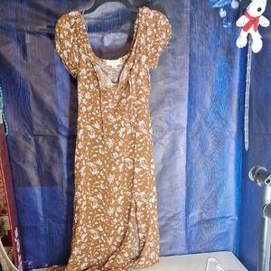 brown with white  floral maxi dress